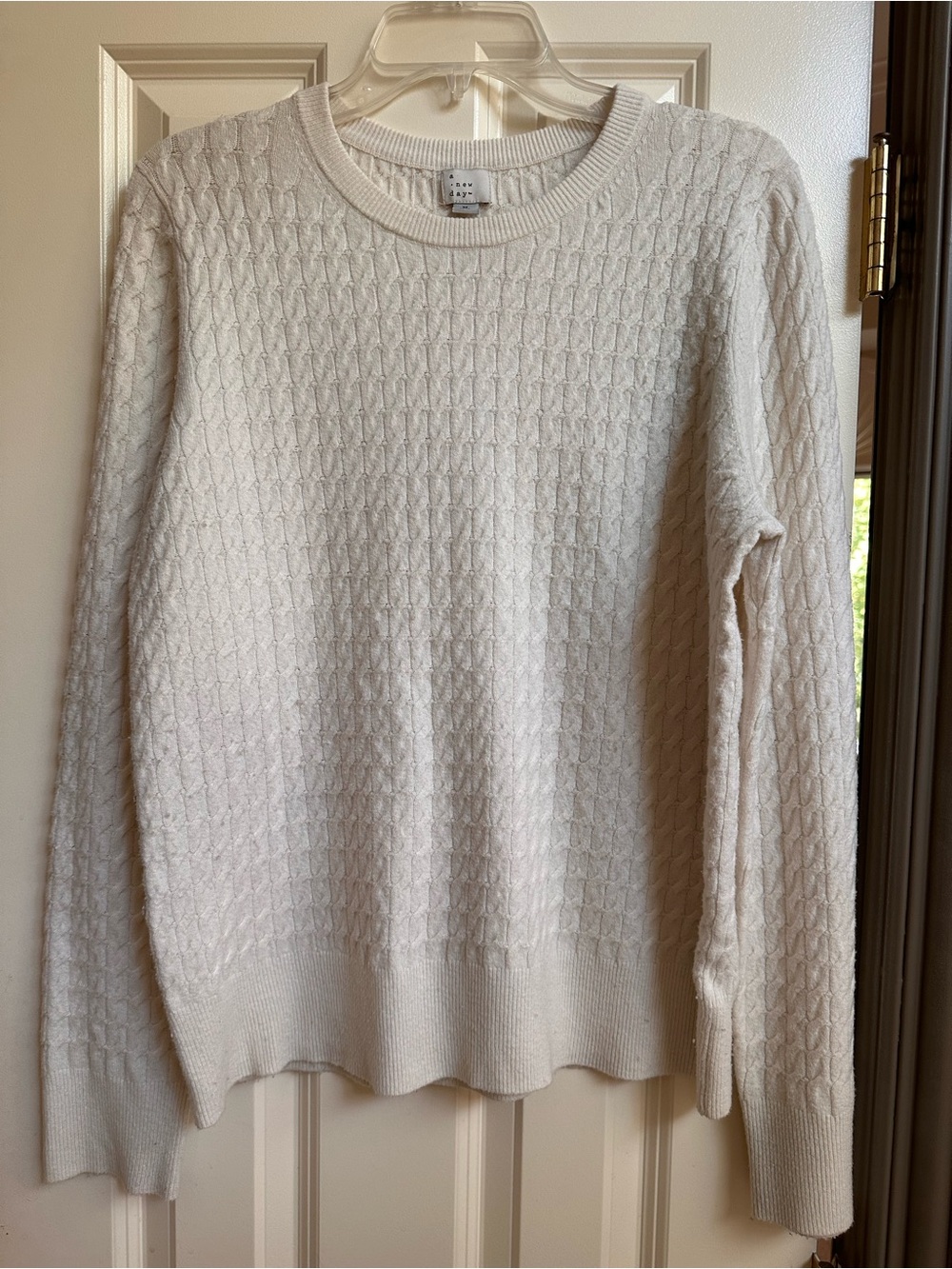 a new day Cream Cable-Texture Crewneck Sweater